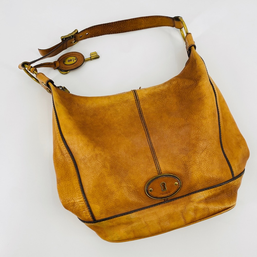 Fossil Hobo Bag Women Large Tan Leather Vintage‎ Key Charm